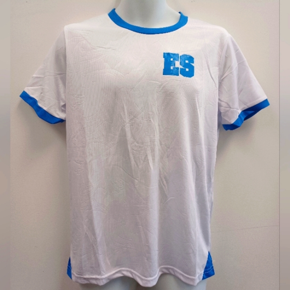 White and Blue Men's Short Sleeve Tee El Salvador Jersey